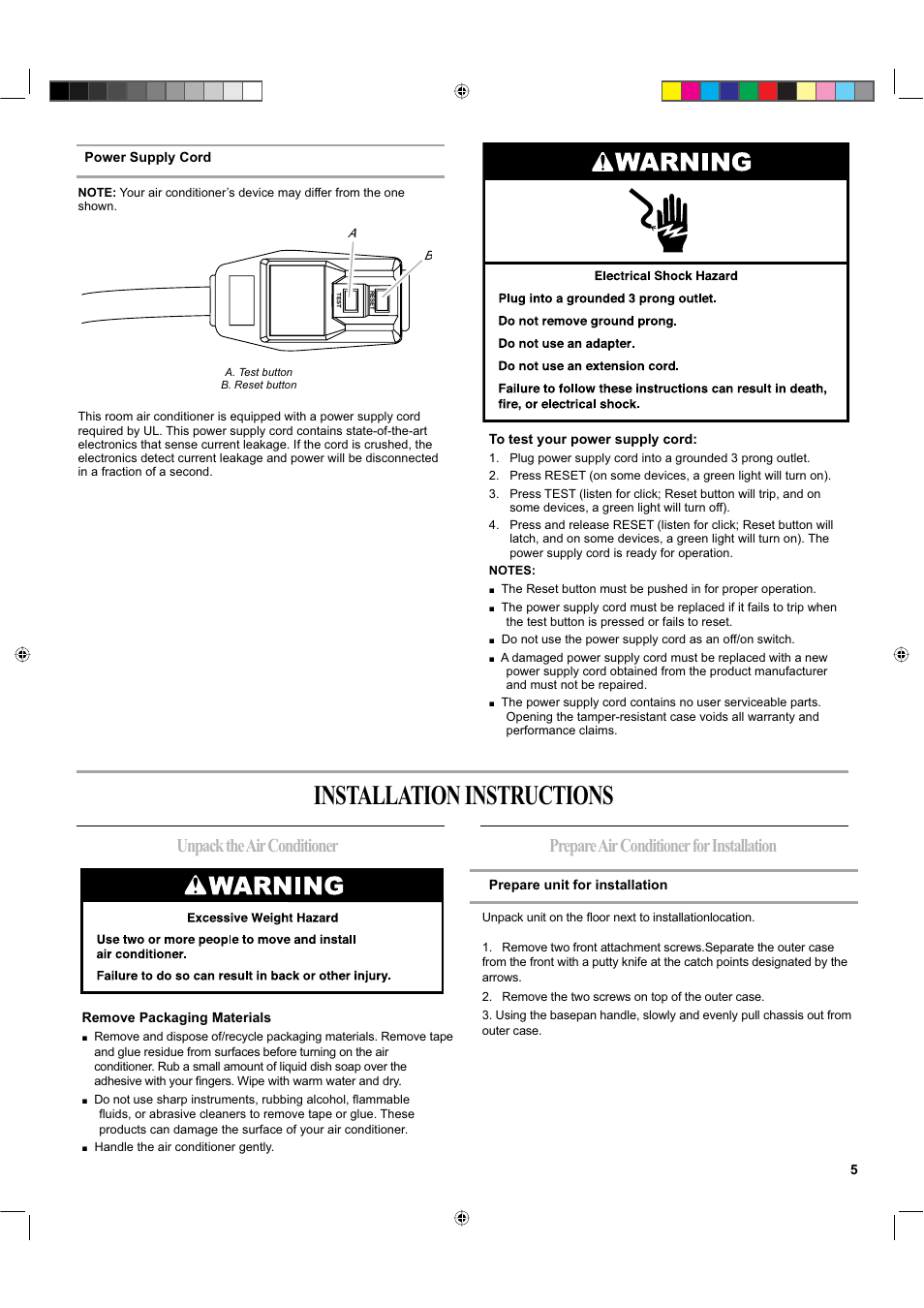 Installation instructions | haier ESA424K-L User Manual | Page 5 / 44