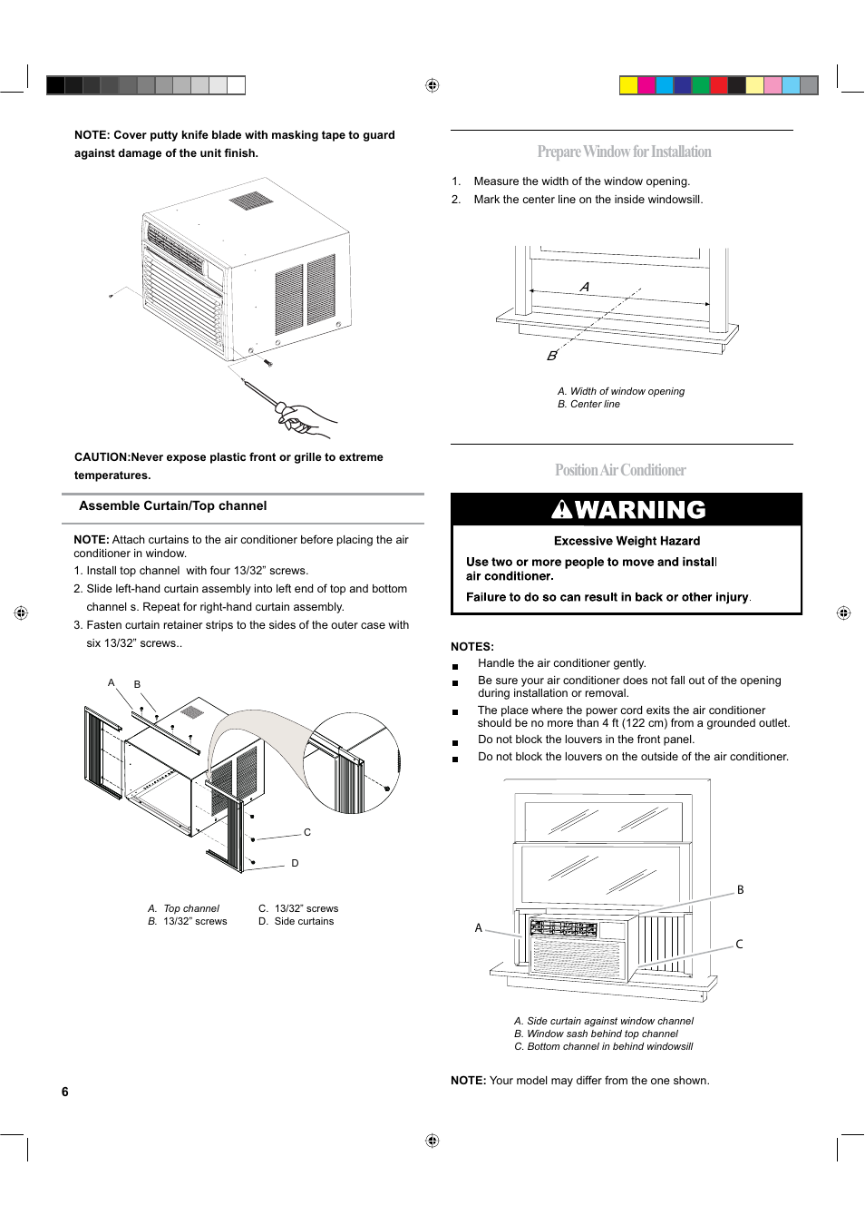 Prepare window for installation, Position air conditioner | haier ESA424K-L User Manual | Page 6 / 44