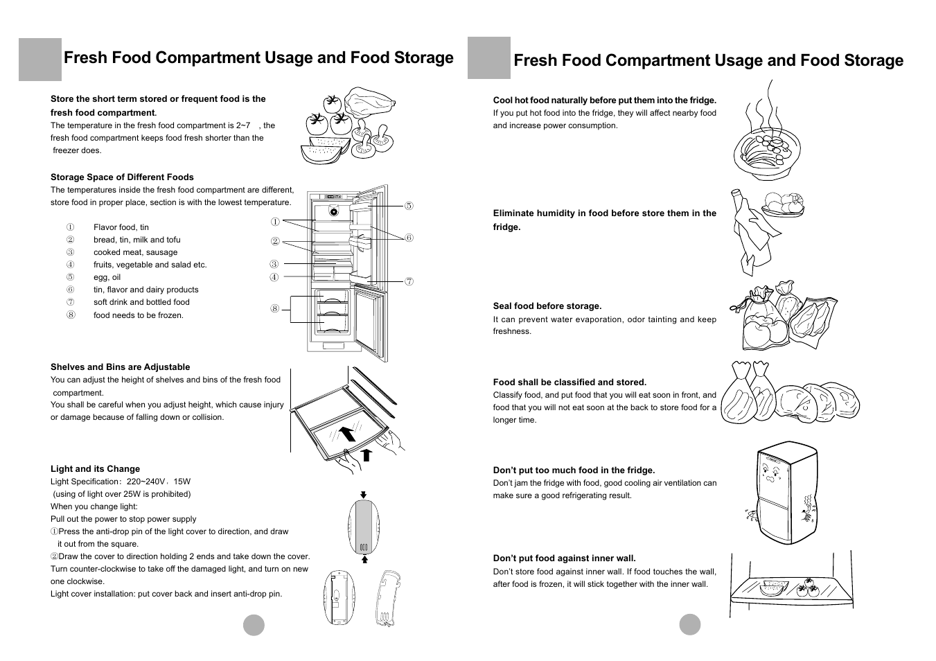 Fresh food compartment usage and food storage, Fridge temp super freezing freezer temp fuzzy, Haier | haier HRF-305 User Manual | Page 10 / 23