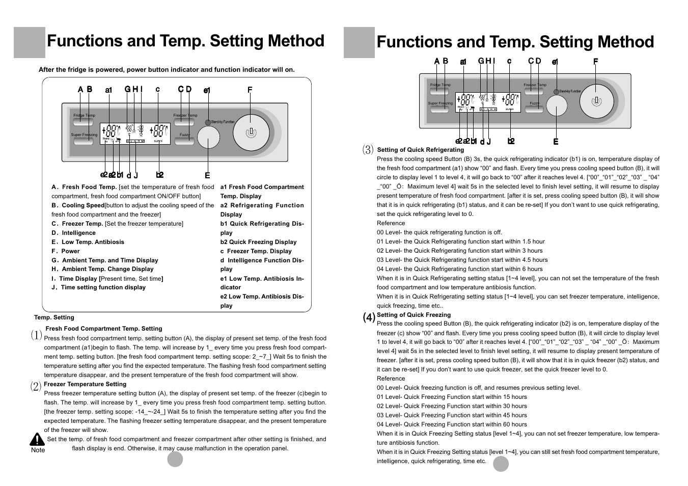 Functions and temp. setting method | haier HRF-305 User Manual | Page 7 / 23