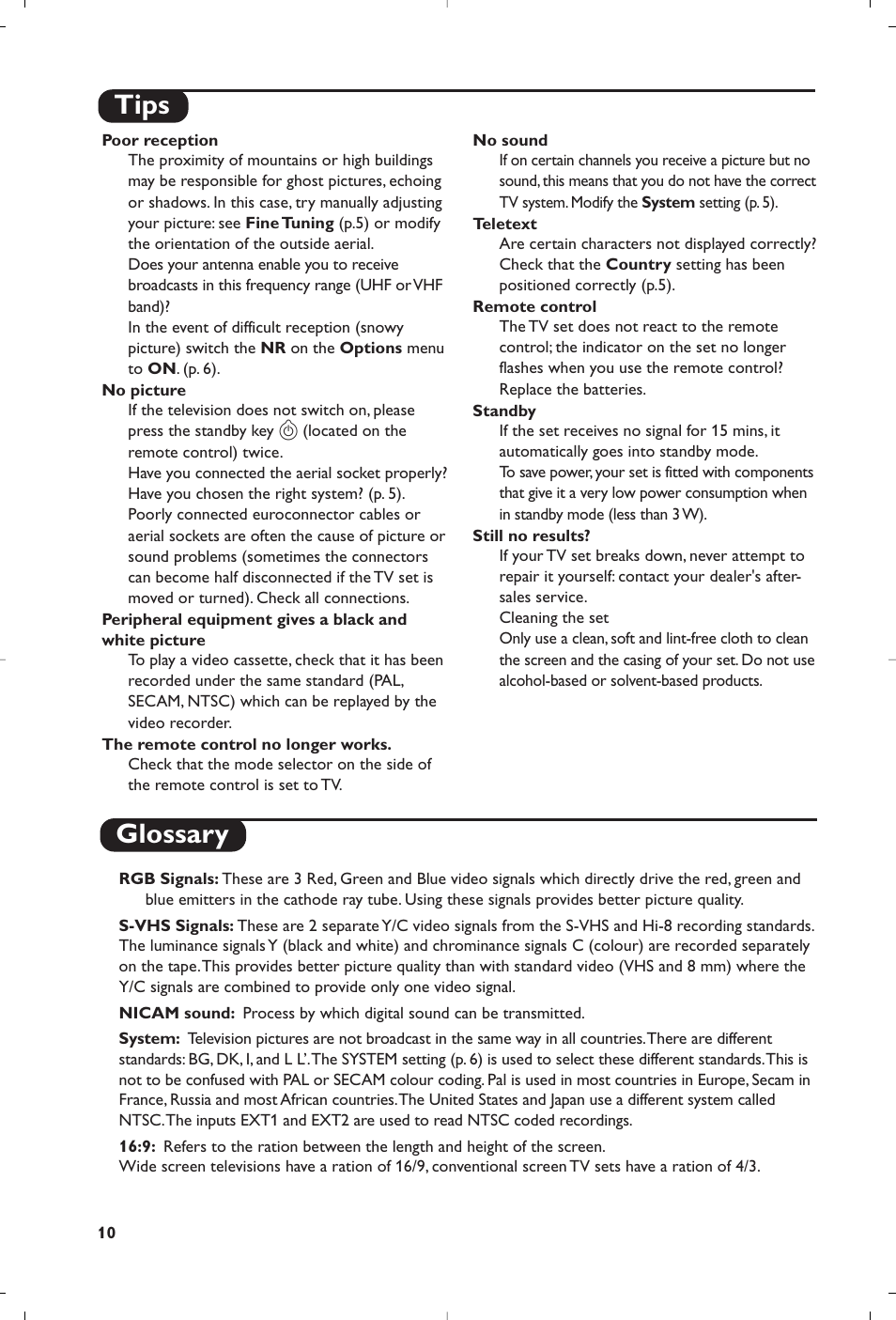 Tips glossary | Philips 28PW6008 User Manual | Page 12 / 84