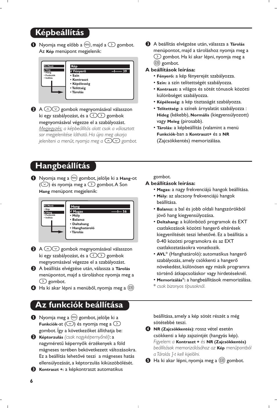 Képbeállítás hangbeállítás, Az funkciók beállítása | Philips 28PW6008 User Manual | Page 28 / 84