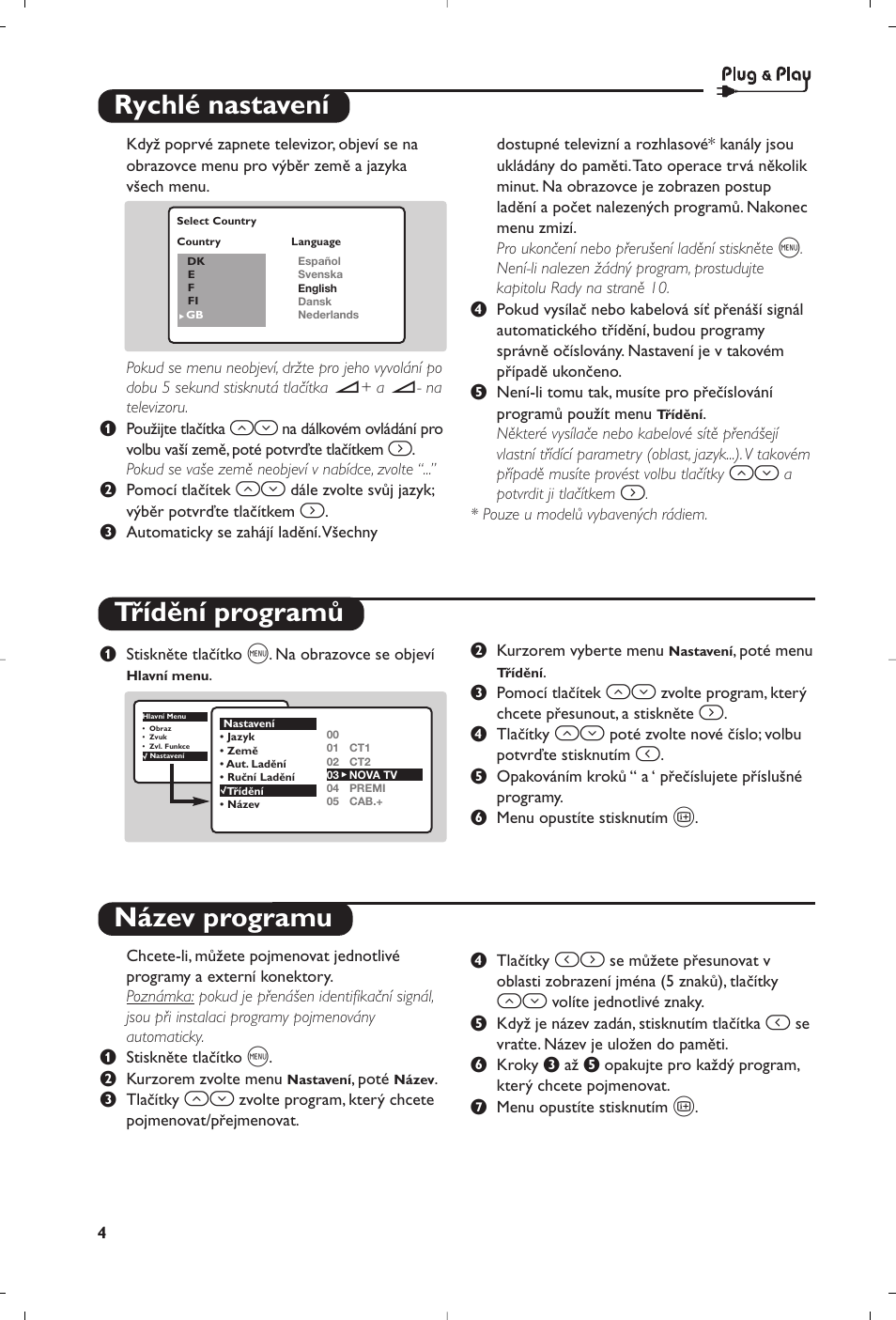 Rychlé nastavení třídění programů název programu | Philips 28PW6008 User Manual | Page 56 / 84