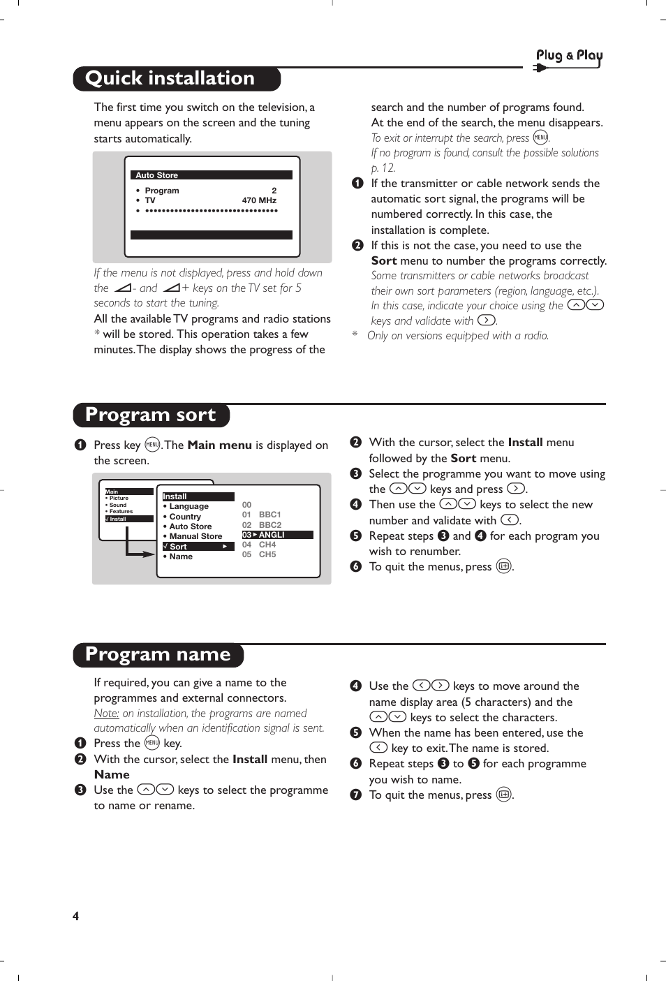 Quick installation program sort program name | Philips 28PW6008 User Manual | Page 6 / 84