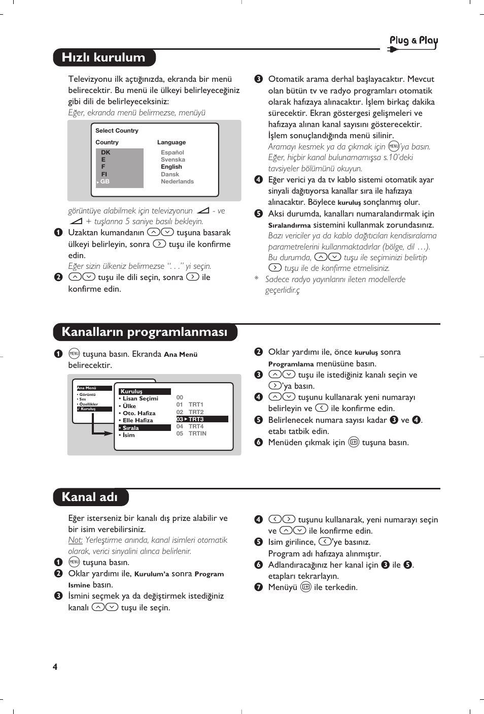 H›zl› kurulum kanallar›n programlanmas› kanal ad | Philips 28PW6008 User Manual | Page 76 / 84