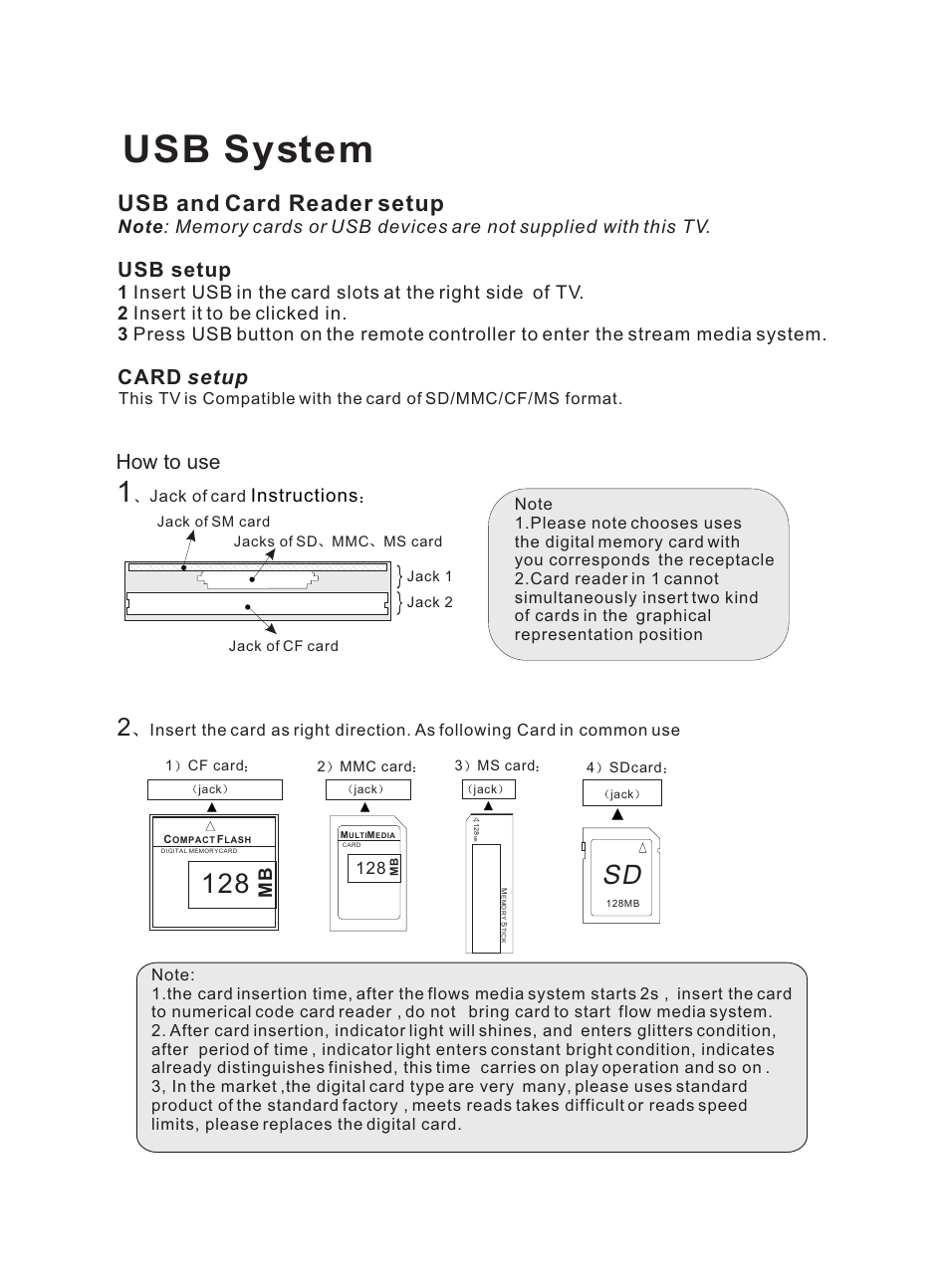 Usb system, Usb and card reader setup, Usb setup | Card setup, How to use, Instructions | haier HL47E User Manual | Page 36 / 50