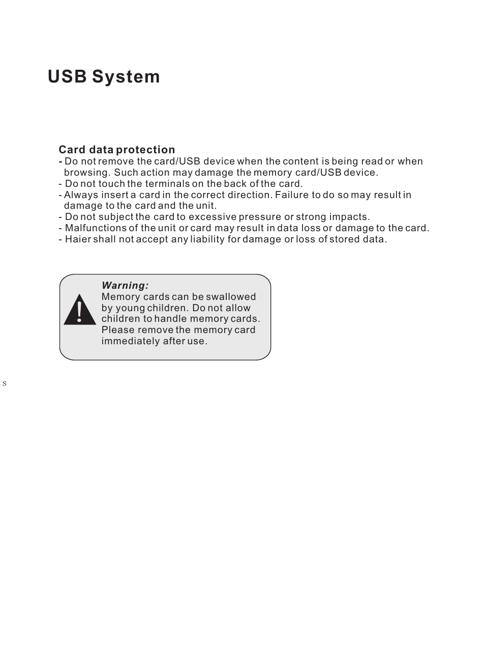 Usb system | haier HL47E User Manual | Page 37 / 50