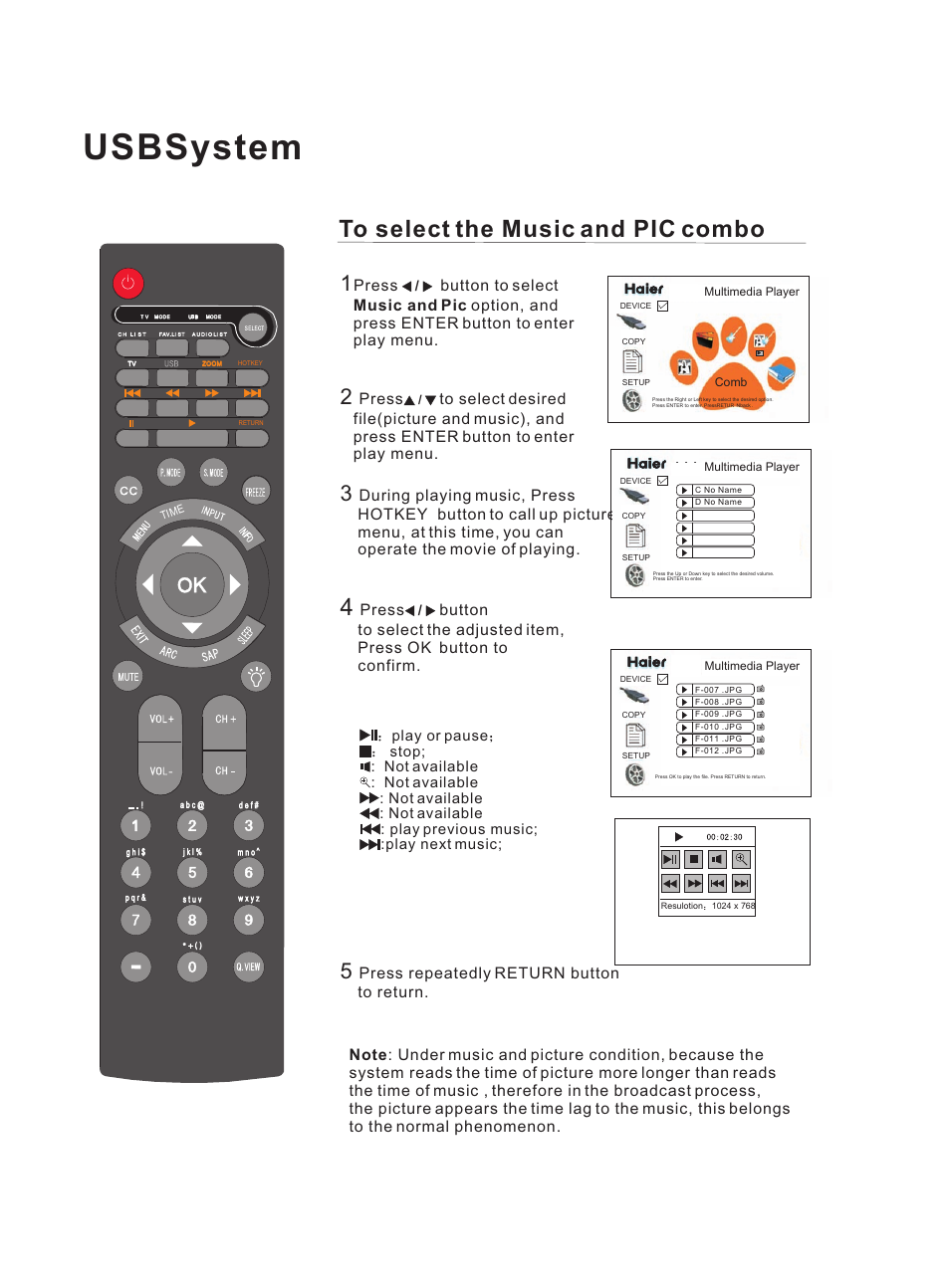 Usbsystem, Press repeatedly return button to return | haier HL47E User Manual | Page 42 / 50