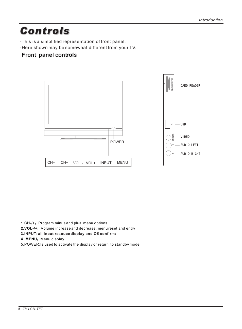 Controls, Front panel controls | haier HL47E User Manual | Page 6 / 50