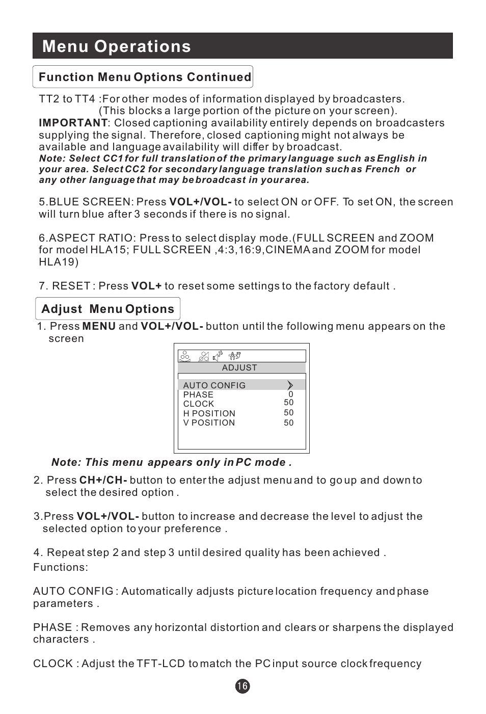 Menu operations | haier HLA15 User Manual | Page 19 / 27
