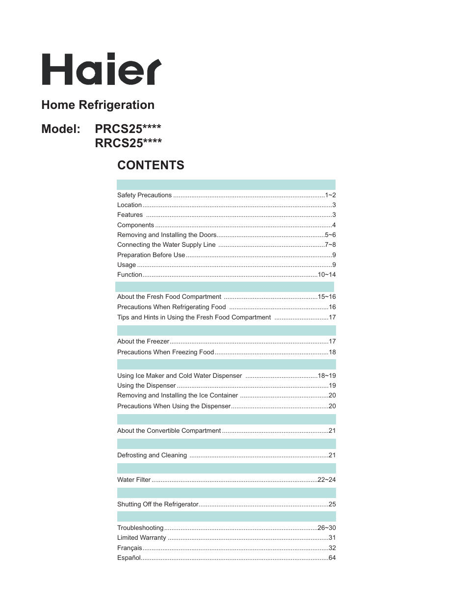 haier PRCS25SD User Manual | 96 pages