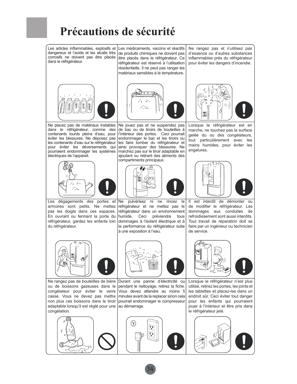 Précautions de sécurité | haier PRCS25SD User Manual | Page 35 / 96