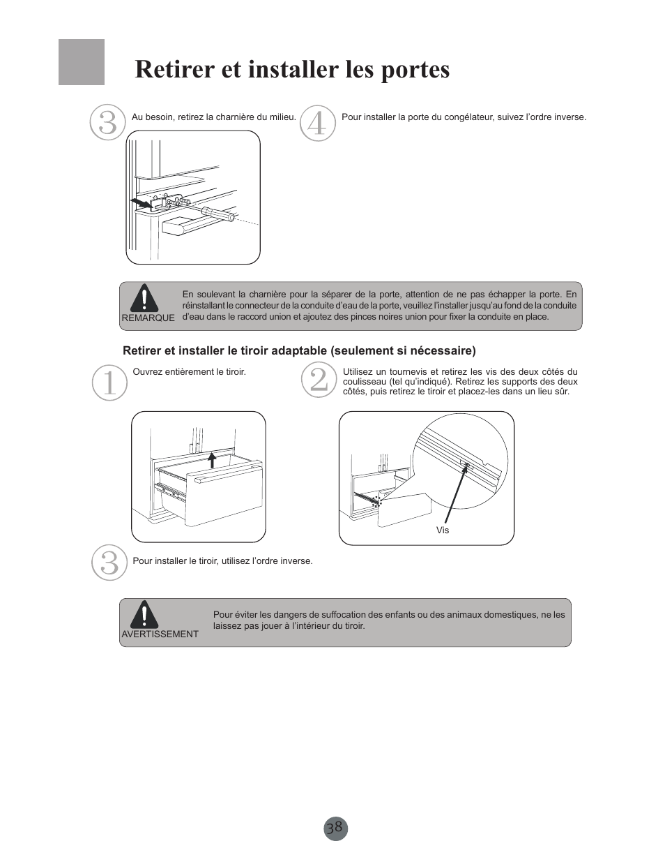 Retirer et installer les portes | haier PRCS25SD User Manual | Page 39 / 96