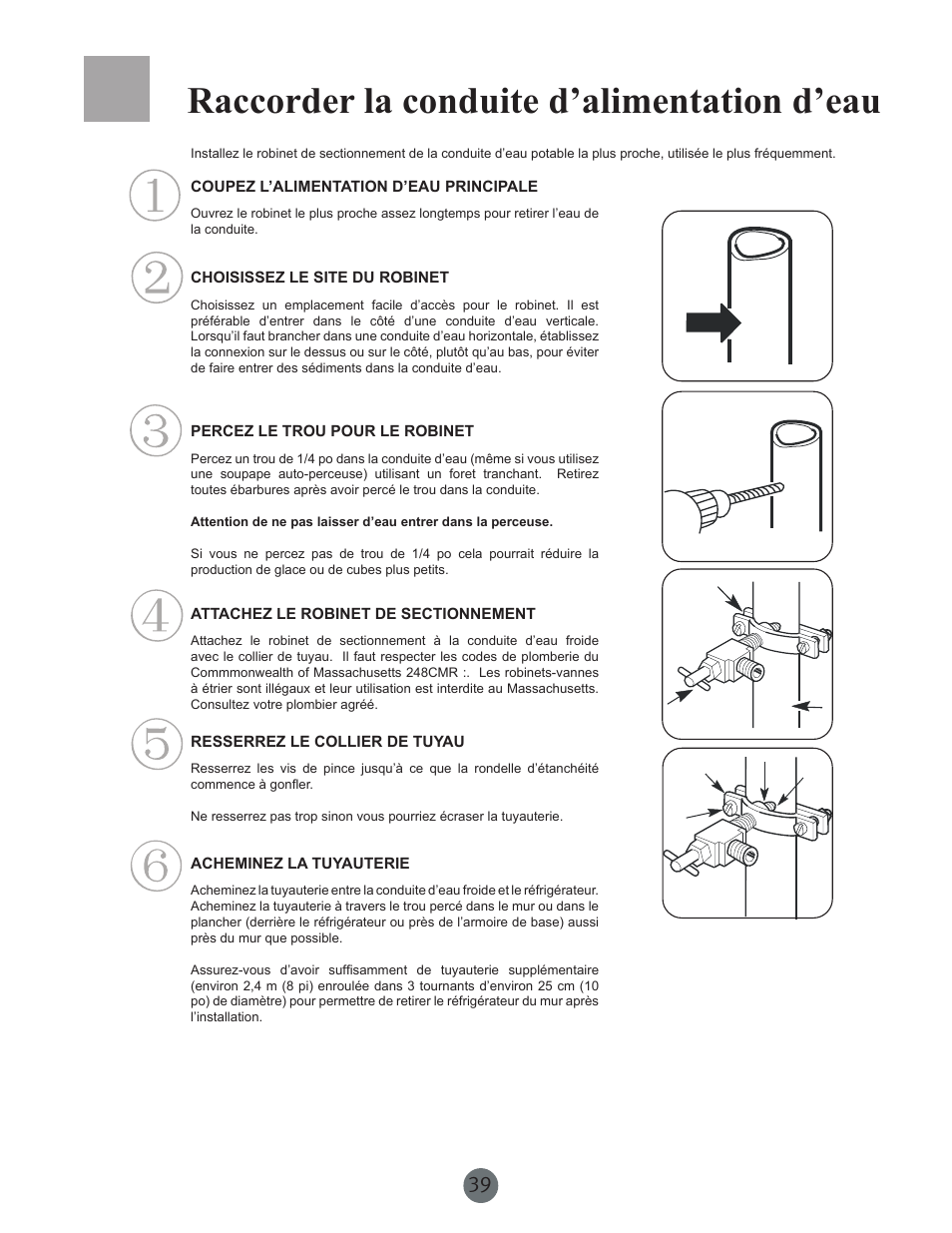 Raccorder la conduite d’alimentation d’eau | haier PRCS25SD User Manual | Page 40 / 96