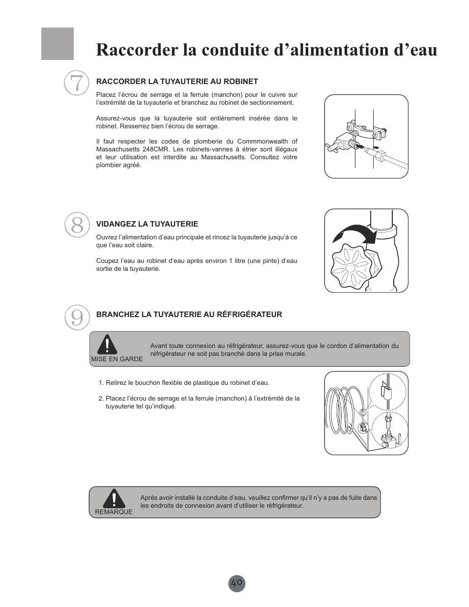 Raccorder la conduite d’alimentation d’eau | haier PRCS25SD User Manual | Page 41 / 96