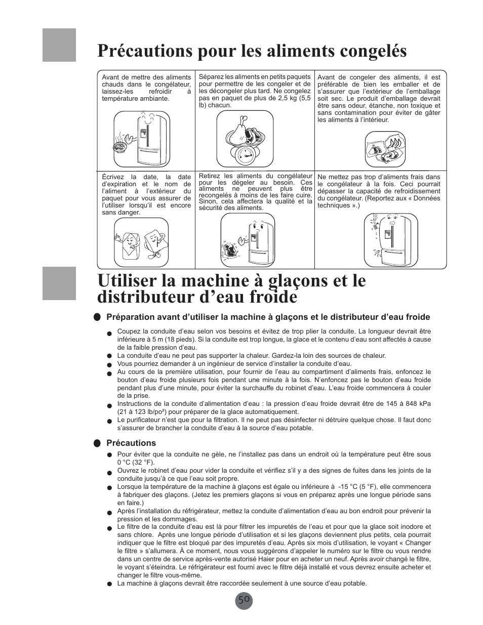 Précautions pour les aliments congelés | haier PRCS25SD User Manual | Page 51 / 96