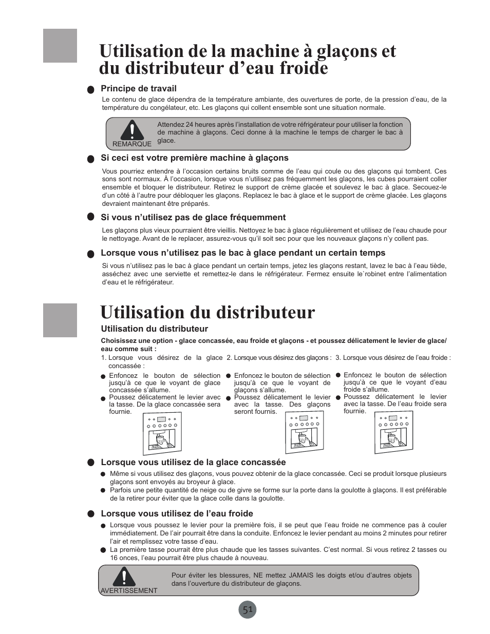 Utilisation du distributeur | haier PRCS25SD User Manual | Page 52 / 96