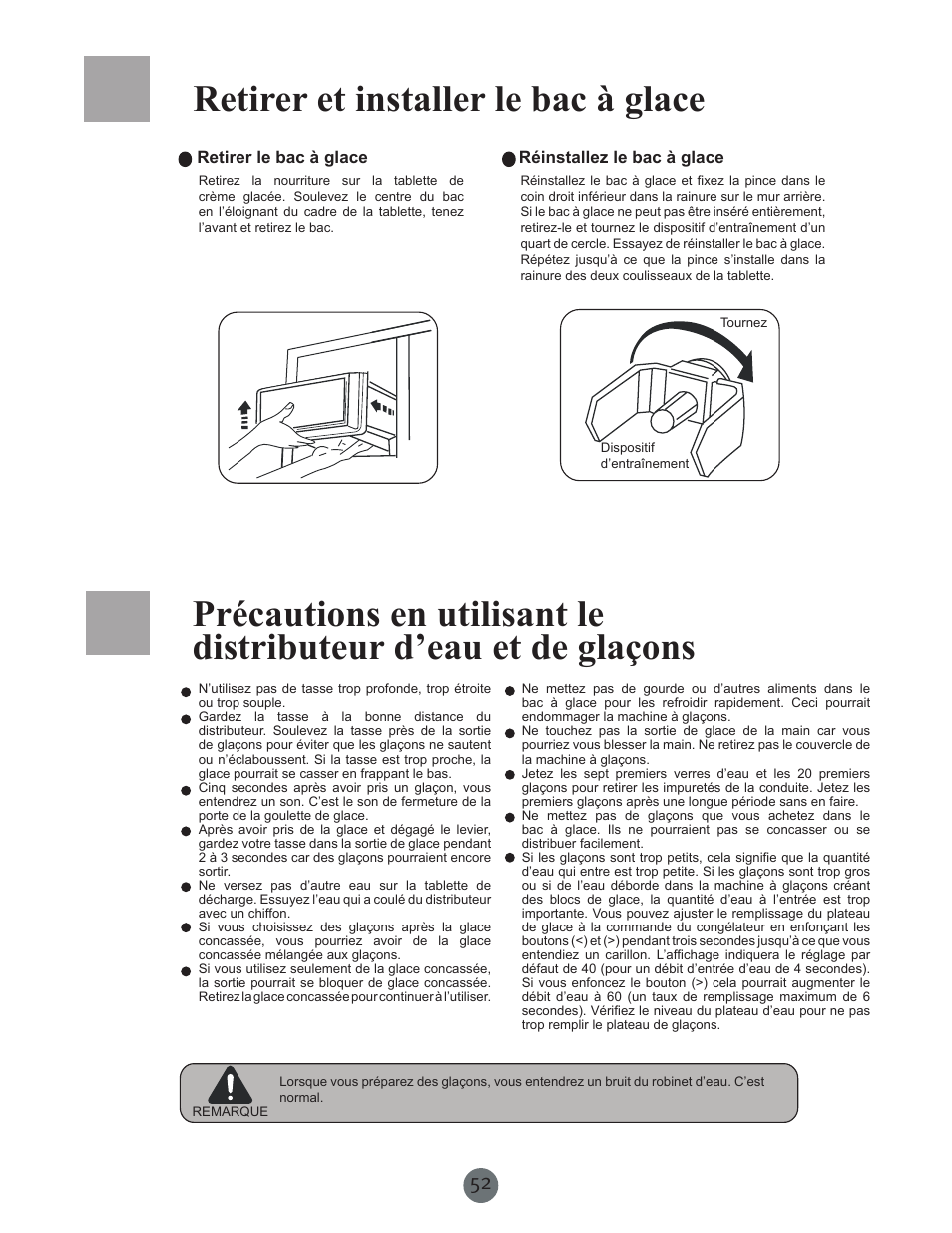 Retirer et installer le bac à glace | haier PRCS25SD User Manual | Page 53 / 96