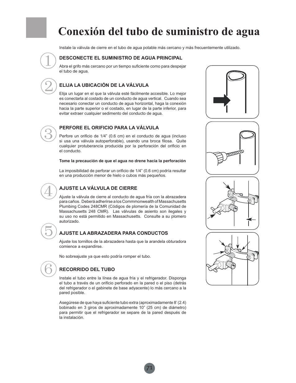 Conexión del tubo de suministro de agua | haier PRCS25SD User Manual | Page 72 / 96