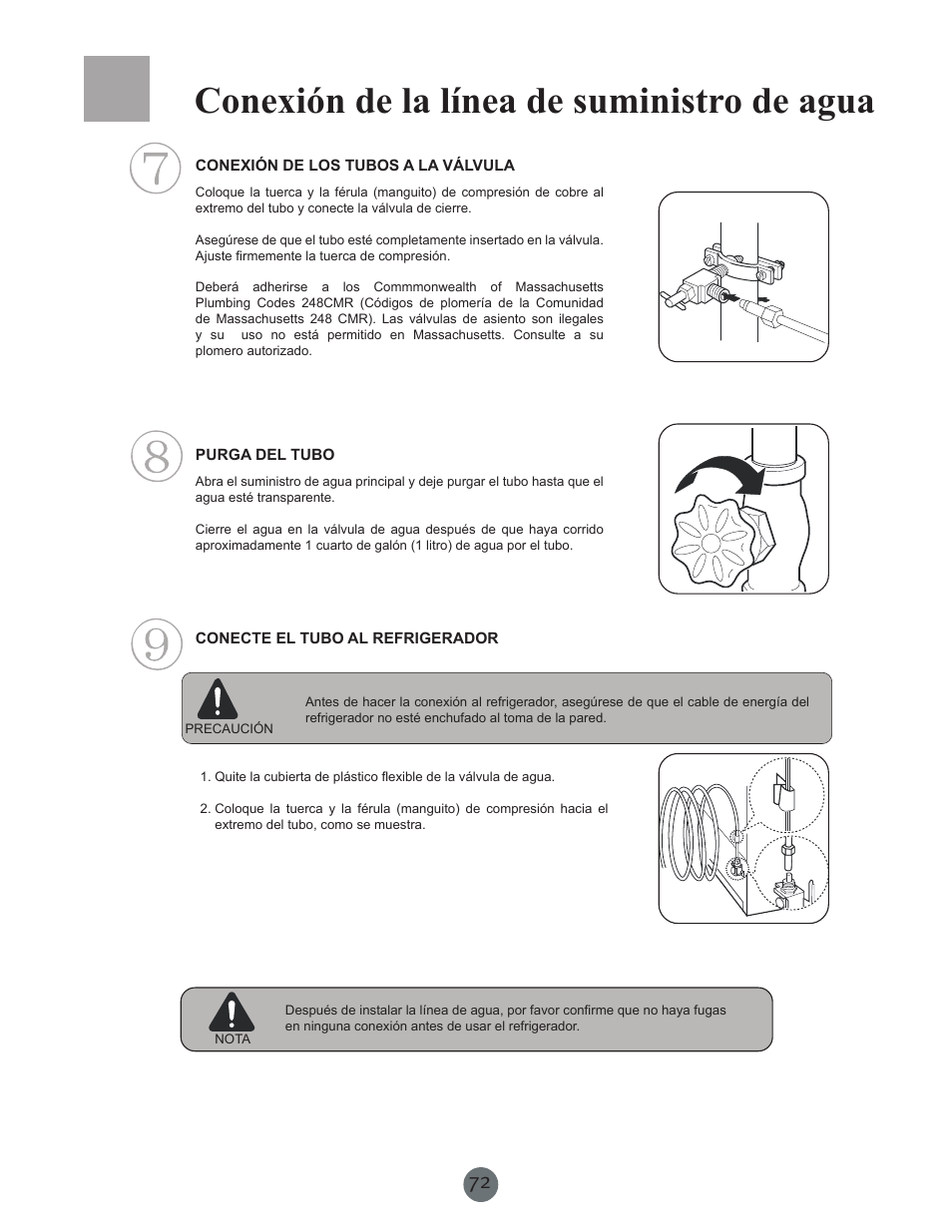 Conexión de la línea de suministro de agua | haier PRCS25SD User Manual | Page 73 / 96