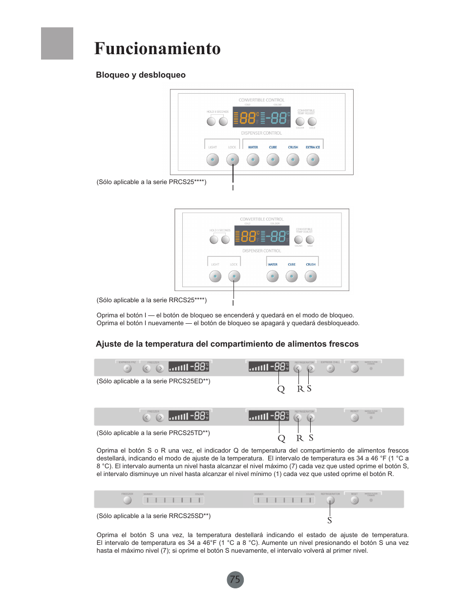 Funcionamiento | haier PRCS25SD User Manual | Page 76 / 96