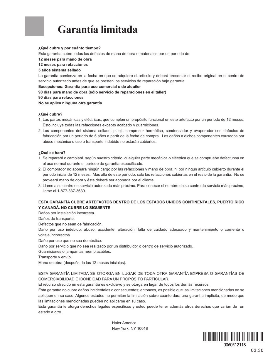 Garantía limitada | haier PRCS25SD User Manual | Page 96 / 96