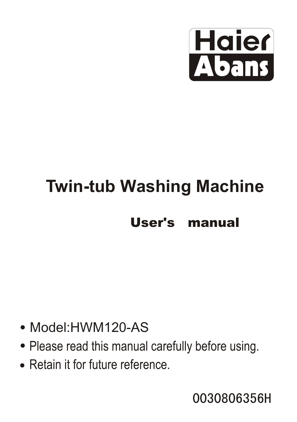 haier HWM120-AS User Manual | 18 pages