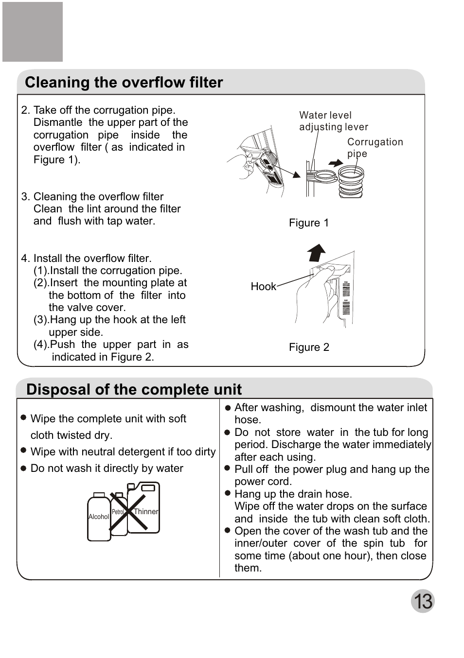 Cleaning the overflow filter, Disposal of the complete unit | haier HWM120-AS User Manual | Page 15 / 18