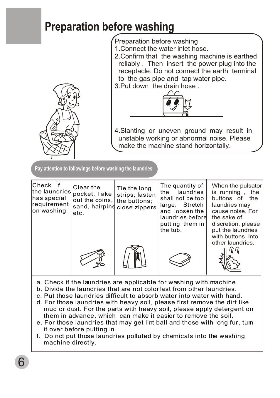 Preparation before washing | haier HWM120-AS User Manual | Page 8 / 18