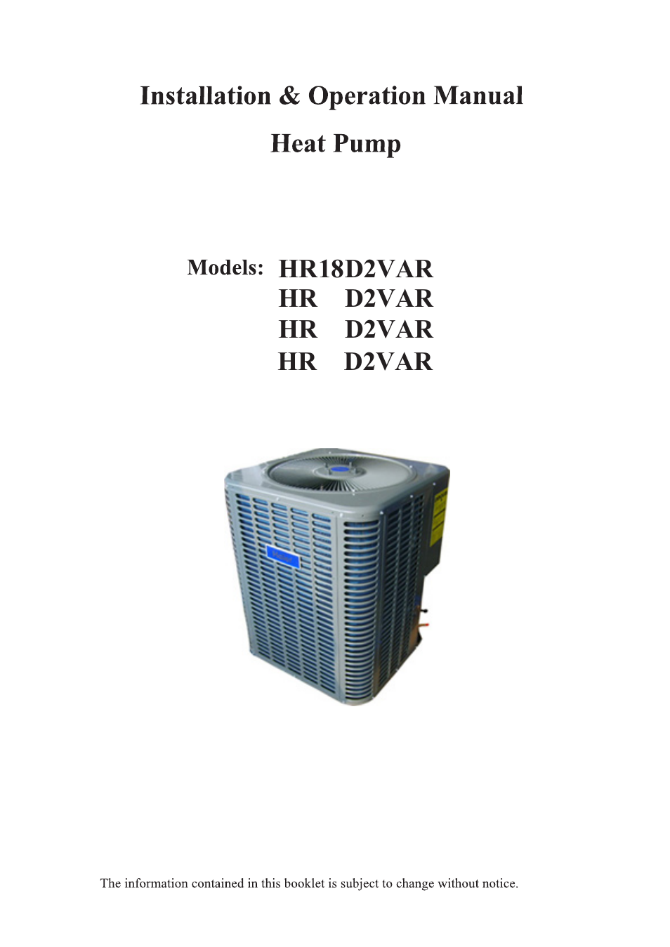 haier HR36D2VAR User Manual | 18 pages