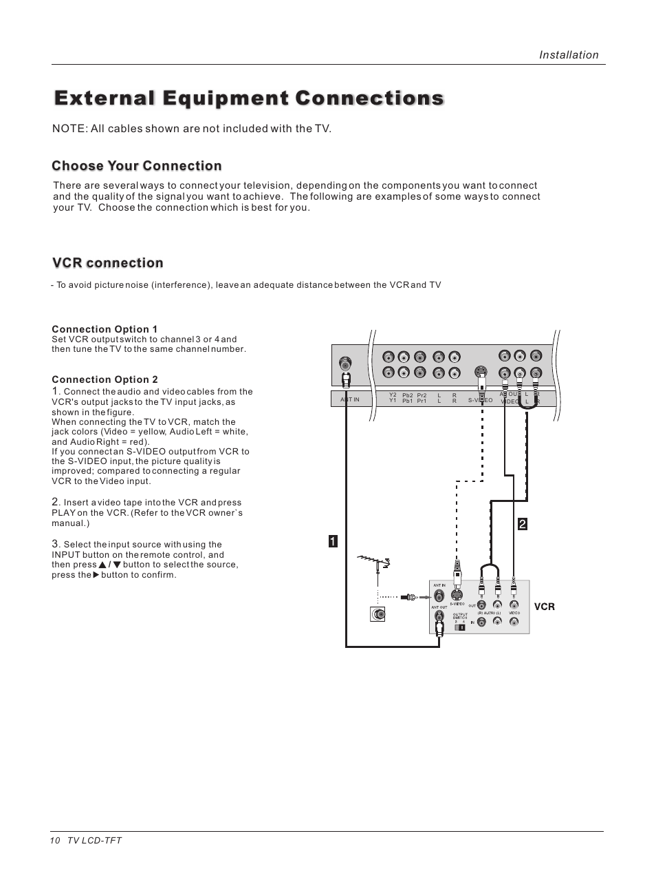 External equipment connections, Vcr connection, Choose your connection | Installation | haier HL40B User Manual | Page 10 / 45