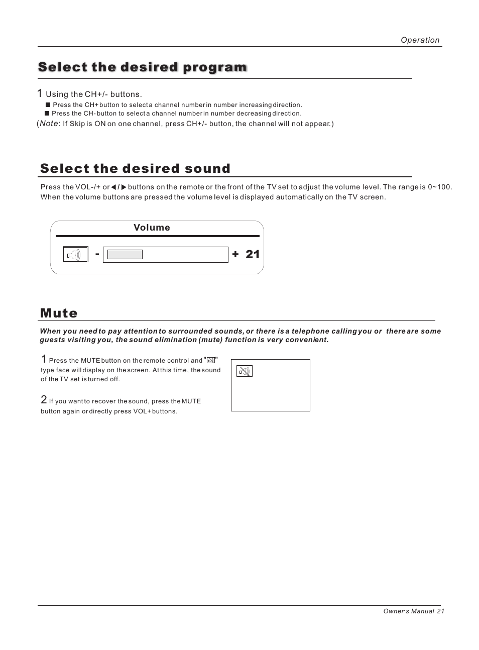 Select the desired program, Select the desired sound, Mute | haier HL40B User Manual | Page 21 / 45