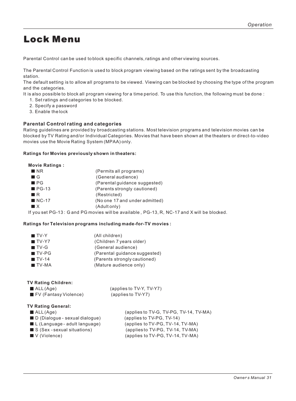 Lock menu | haier HL40B User Manual | Page 31 / 45