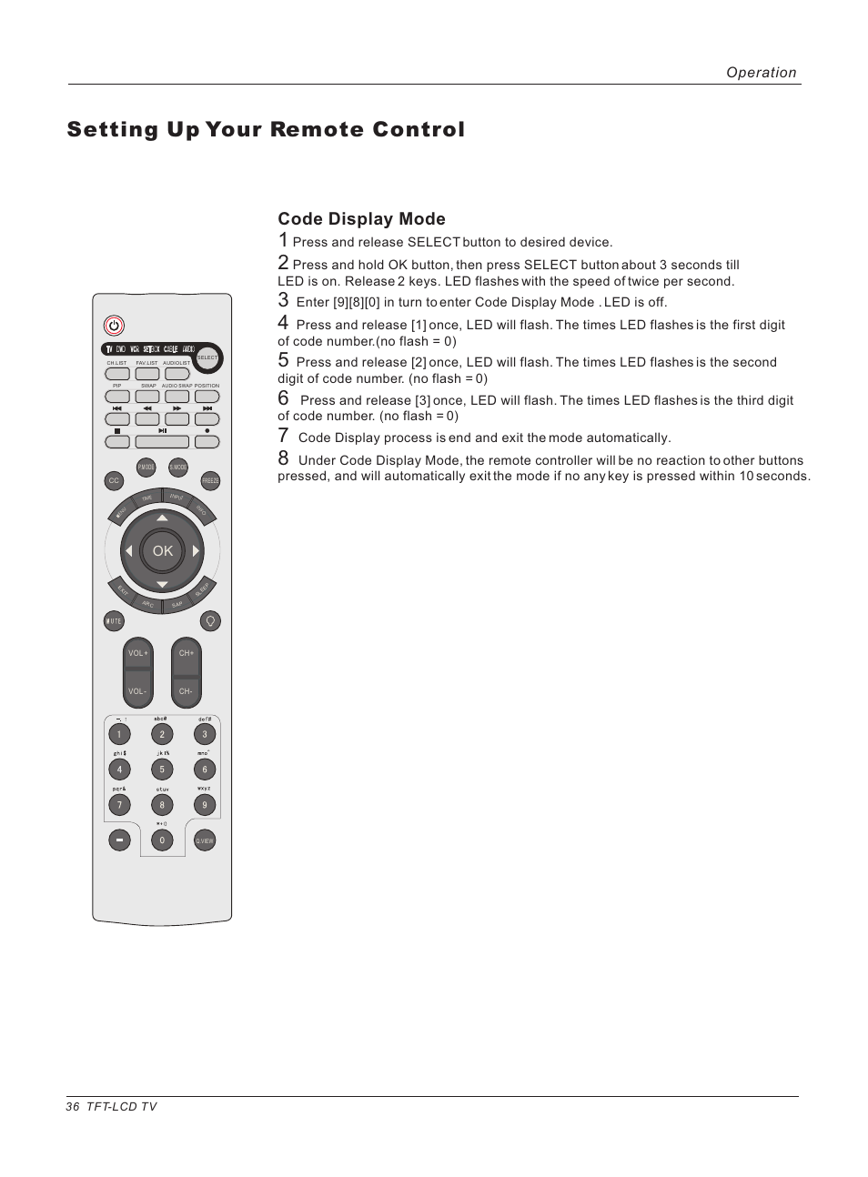 Setting up your remote control, Code display mode, Operation | haier HL40B User Manual | Page 36 / 45