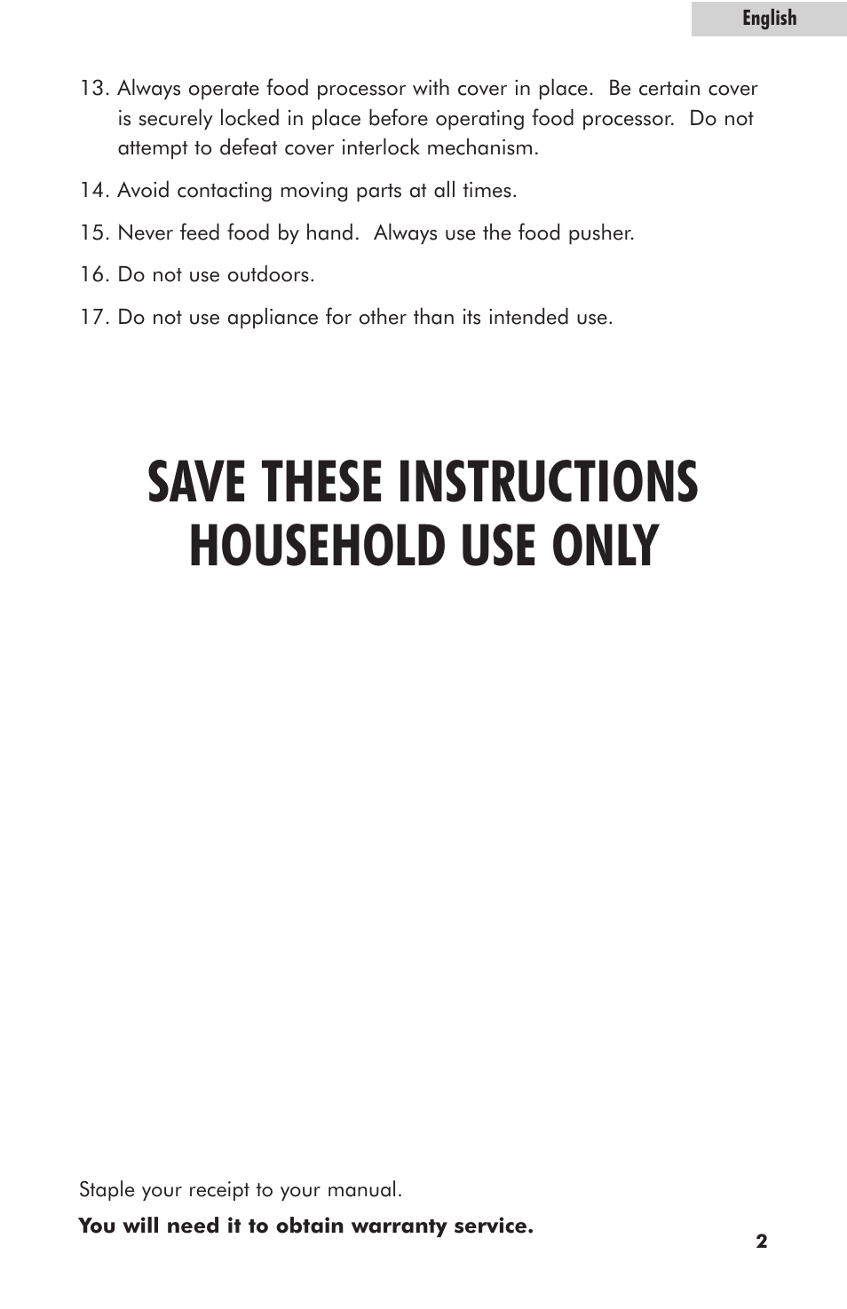 Save these instructions household use only | haier HFP400SS User Manual | Page 3 / 16