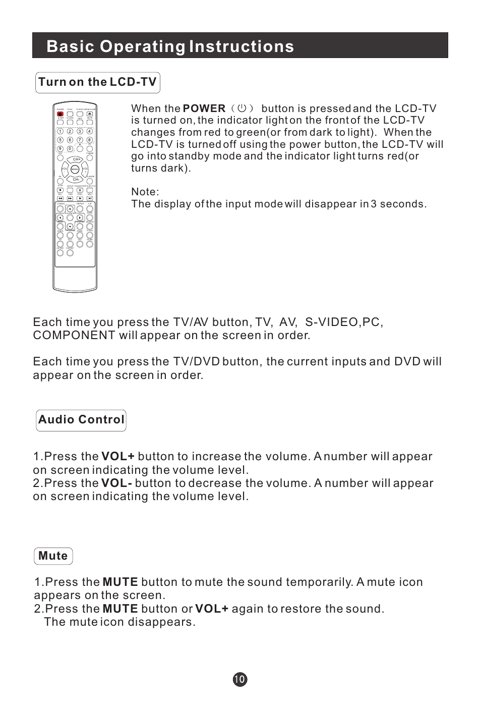 Basic operating instructions, Turn on the lcd-tv | haier HLC15B User Manual | Page 15 / 42