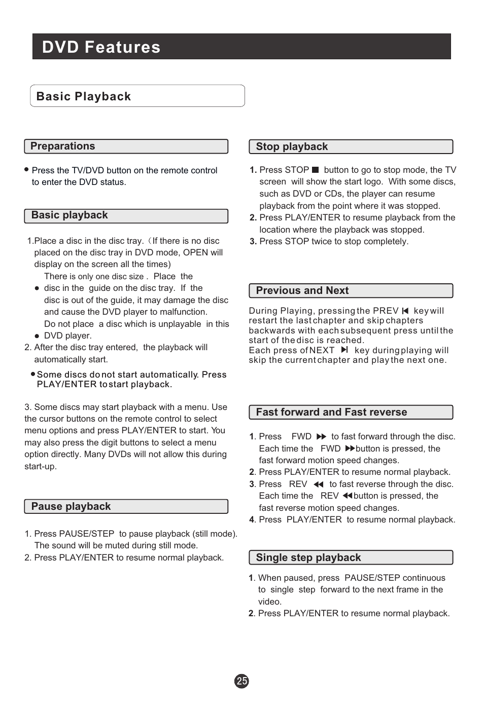 Dvd features, Basic playback | haier HLC15B User Manual | Page 30 / 42