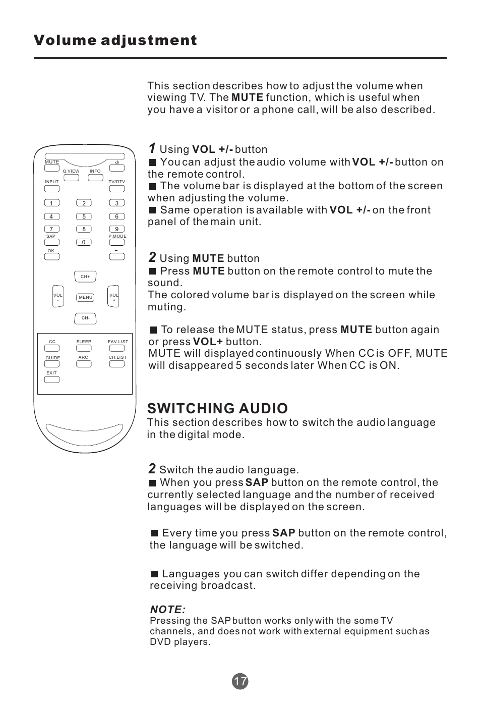 Switching audio, Volume adjustment | haier HTR20 User Manual | Page 18 / 80