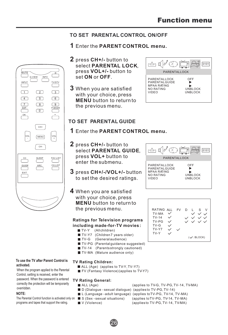 Function menu, Enter the parent control menu | haier HTR20 User Manual | Page 27 / 80