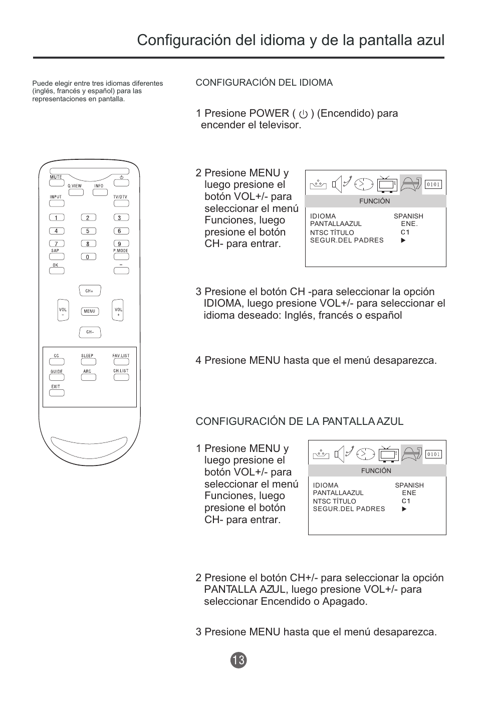 Configuración del idioma y de la pantalla azul | haier HTR20 User Manual | Page 54 / 80