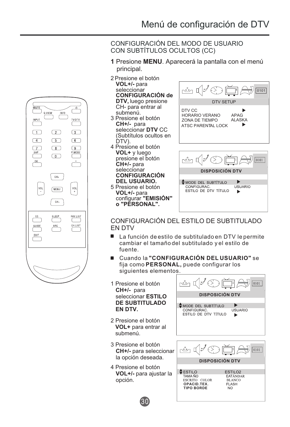 Menú de configuración de dtv, Configuración del estilo de subtitulado en dtv | haier HTR20 User Manual | Page 71 / 80