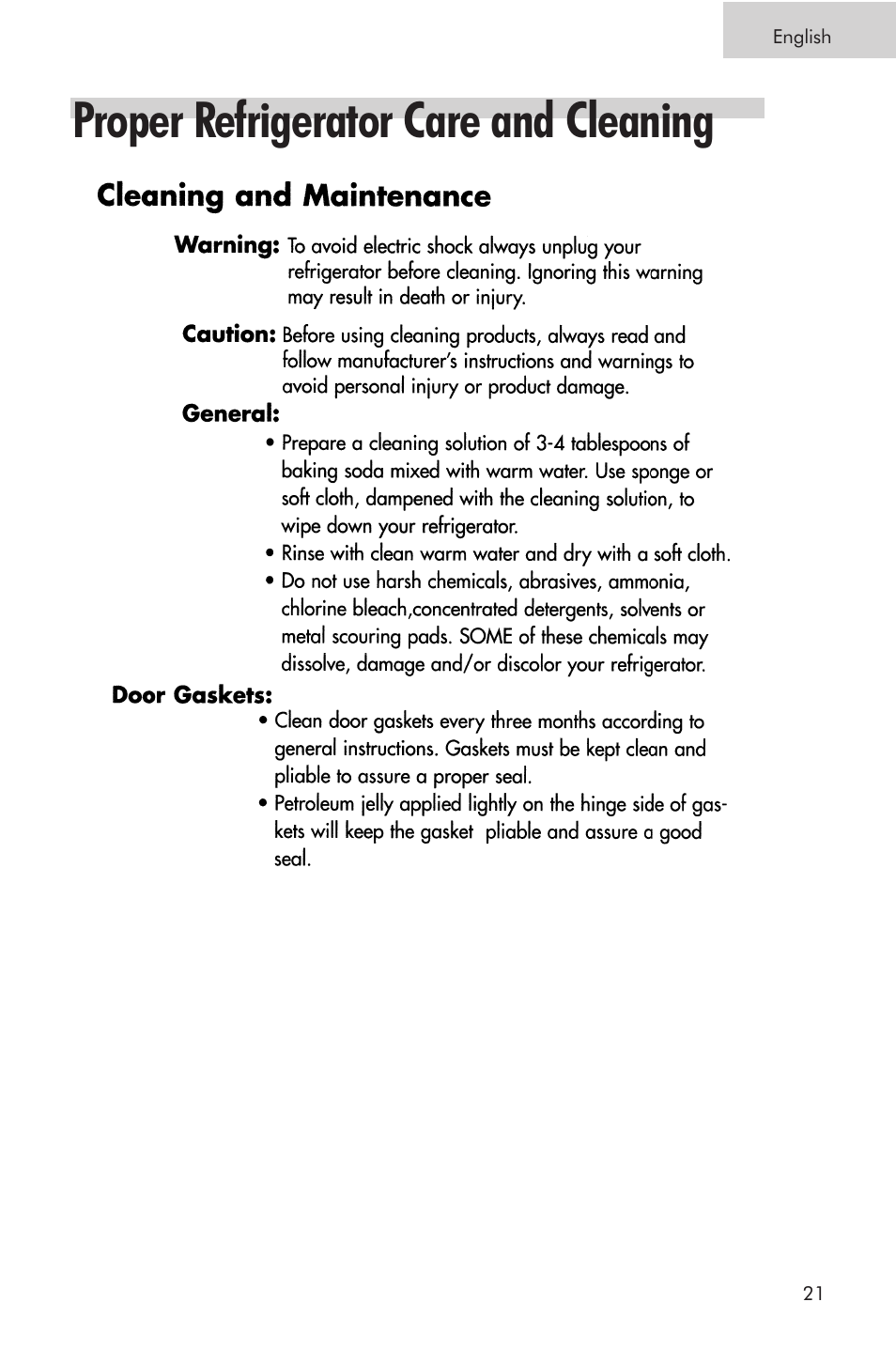 Proper refrigerator care and cleaning | haier PRTS User Manual | Page 23 / 81