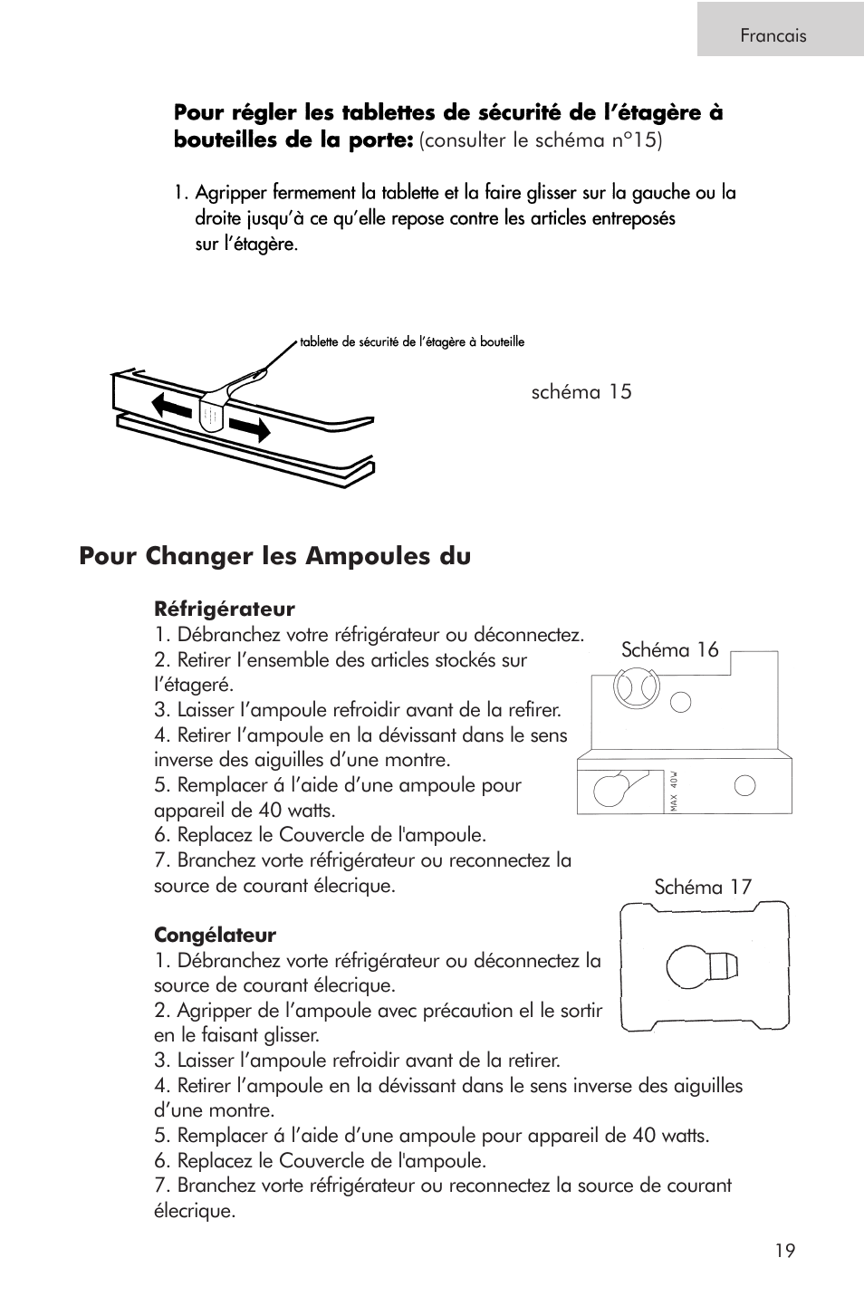 Pour changer les ampoules du | haier PRTS User Manual | Page 46 / 81