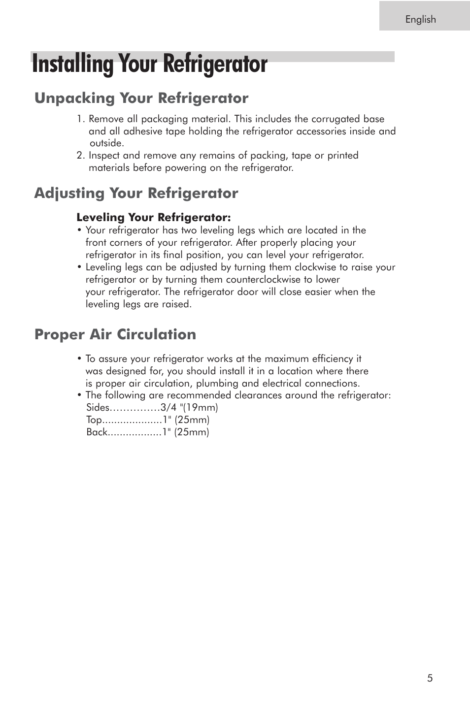 Installing your refrigerator | haier PRTS User Manual | Page 7 / 81