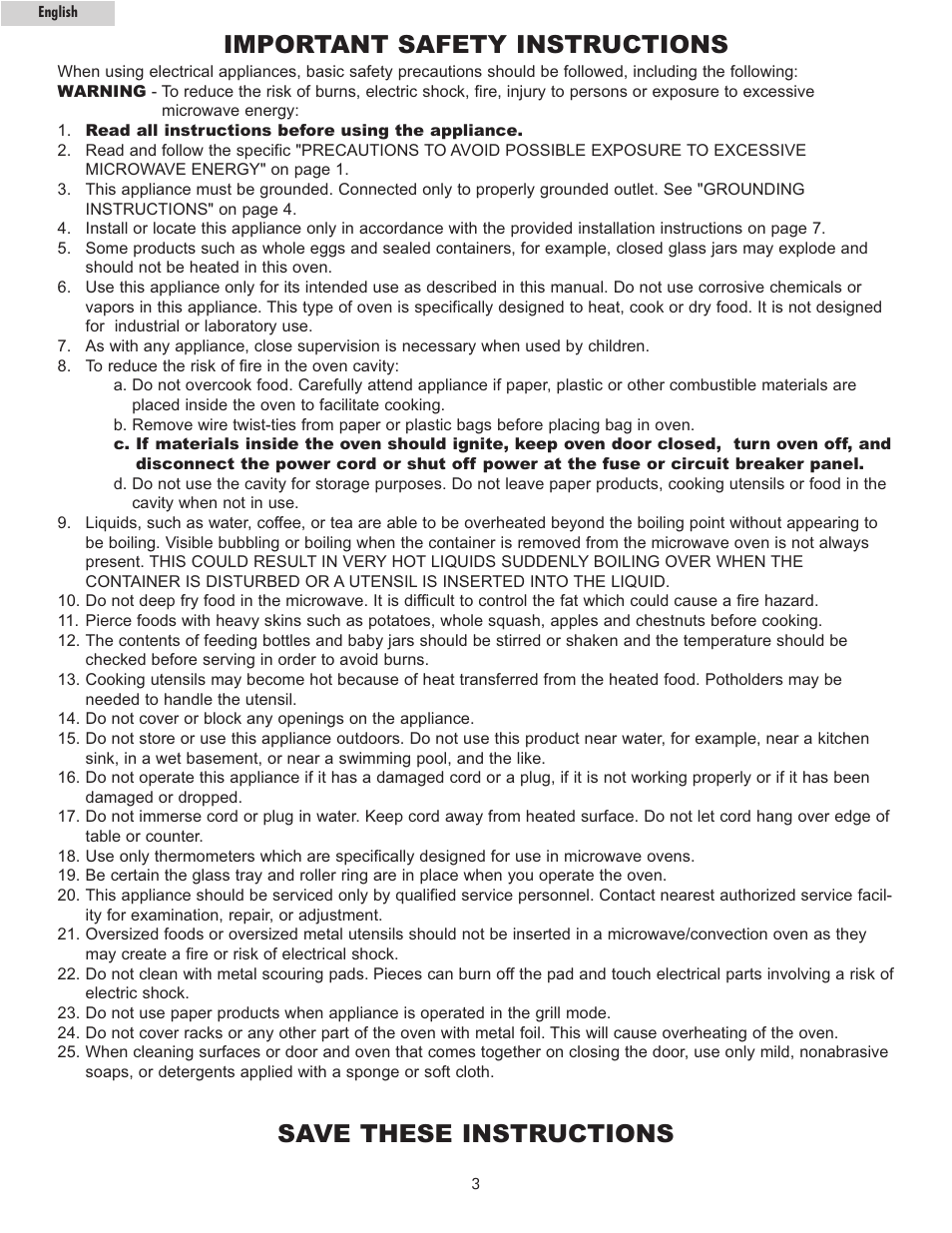Important safety instructions, Save these instructions | haier MWM13110GSS User Manual | Page 4 / 16