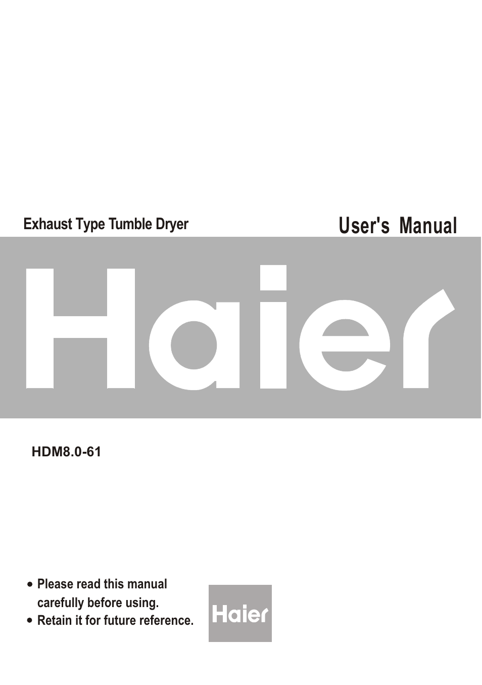 haier HDM8.0-61 User Manual | 12 pages