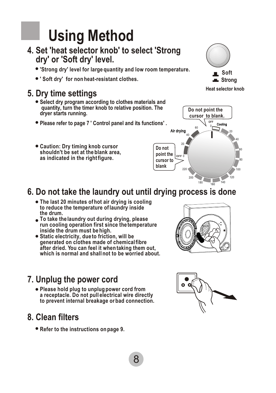 Т³гж 10, Using method, Unplug the power cord | Clean filters 5. dry time settings | haier HDM8.0-61 User Manual | Page 10 / 12