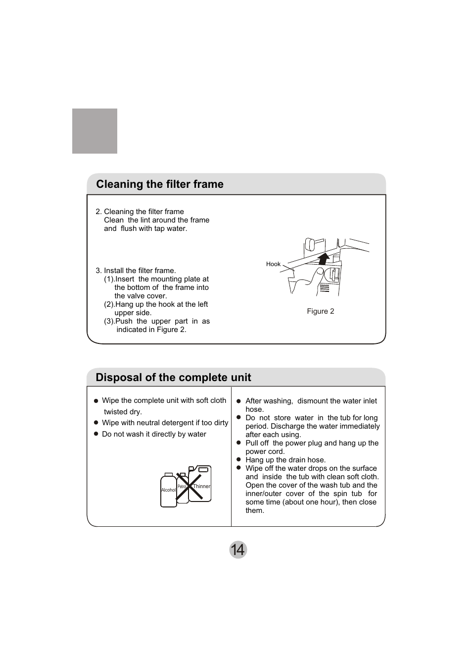 Disposal of the complete unit, Cleaning the filter frame | haier HWM110-23BS User Manual | Page 16 / 18