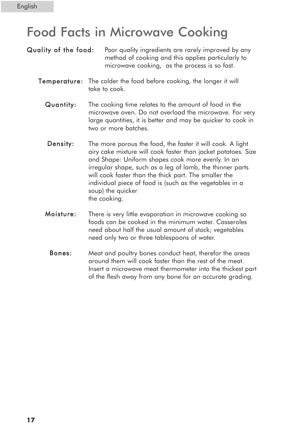 Food facts in microwave cooking | haier MWG7047TW / B User Manual | Page 18 / 22