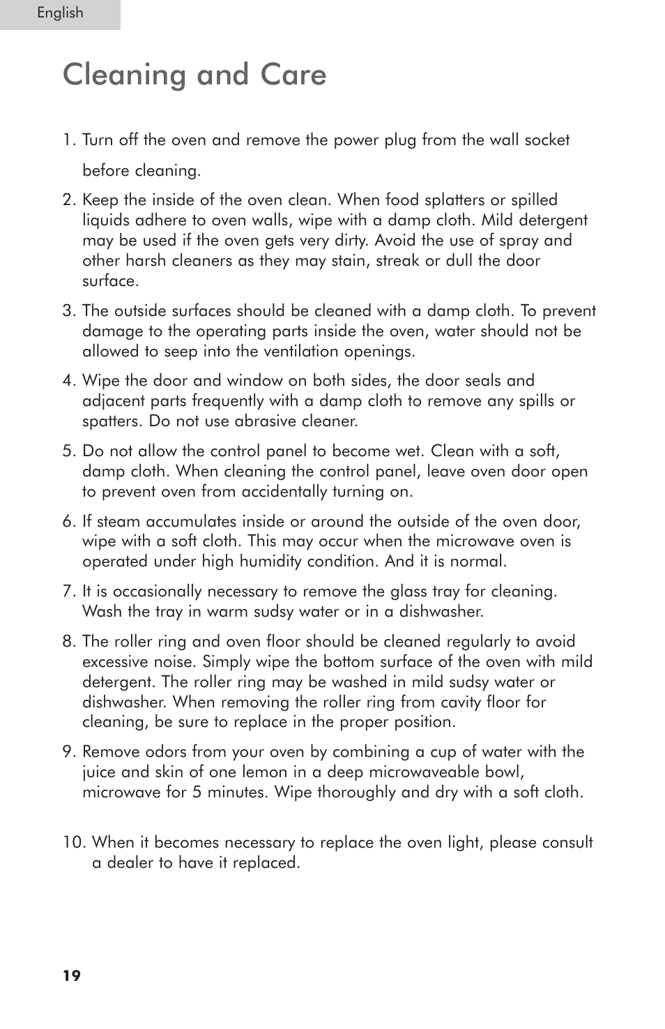 Cleaning and care | haier MWG7047TW / B User Manual | Page 20 / 22